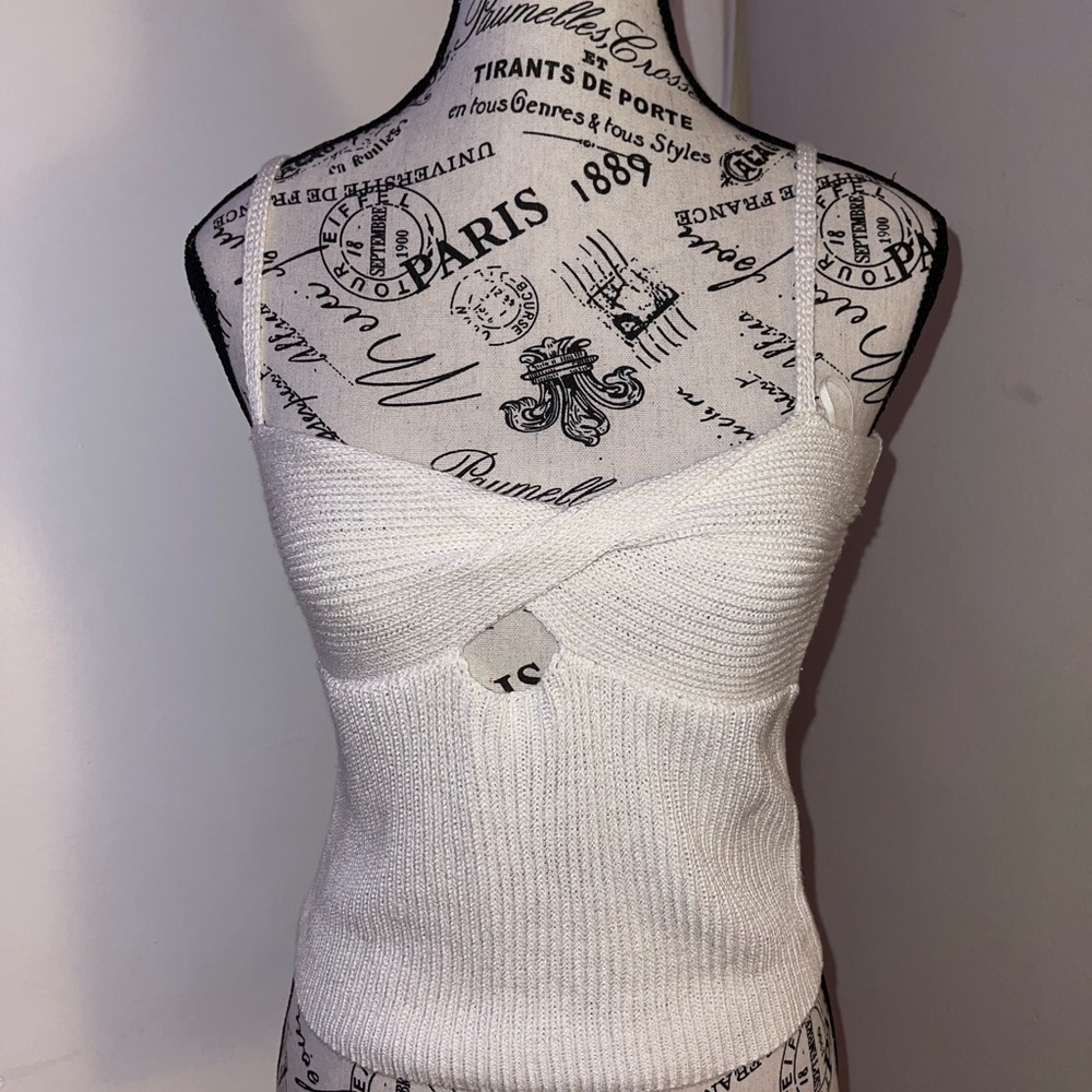 Zara White Ribbed Tie Front Camisole